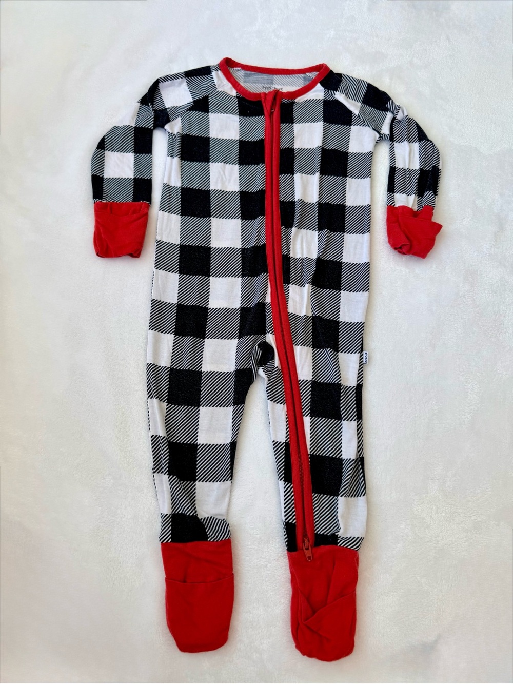 Little Sleepies Christmas Black Buffalo Check Zippie (size 3-6M)